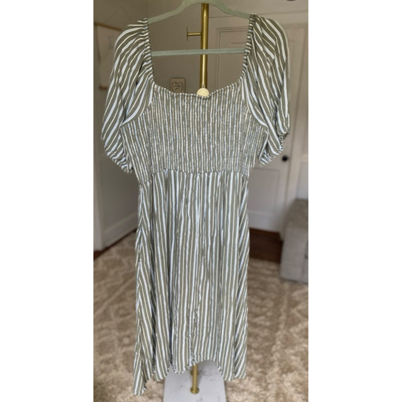 Maurices Smocked Maxi Dress Puff Sleeve Green White Stripe Boho Cottagecore XXL - Picture 3 of 8